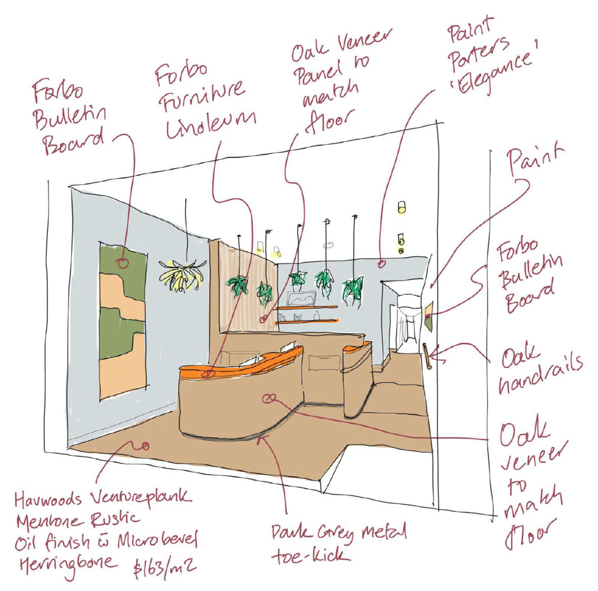 Storefront for Dentist in Albert Park Dentist - reception design - concept sketch